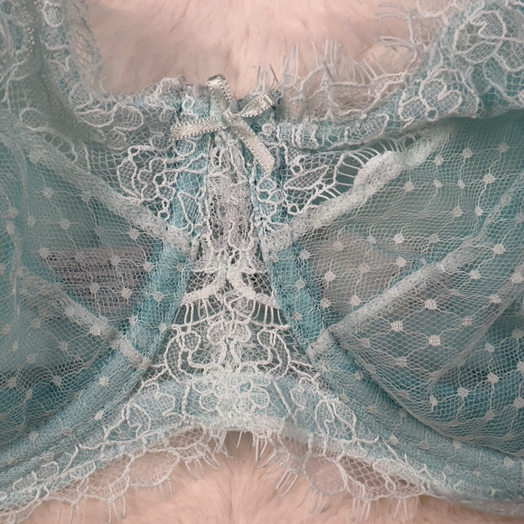 Victoria’s Secret Dream Angels Balconette Lace Mesh Bra 36DD Aqua Blue Sheer NWT - Picture 3 of 7